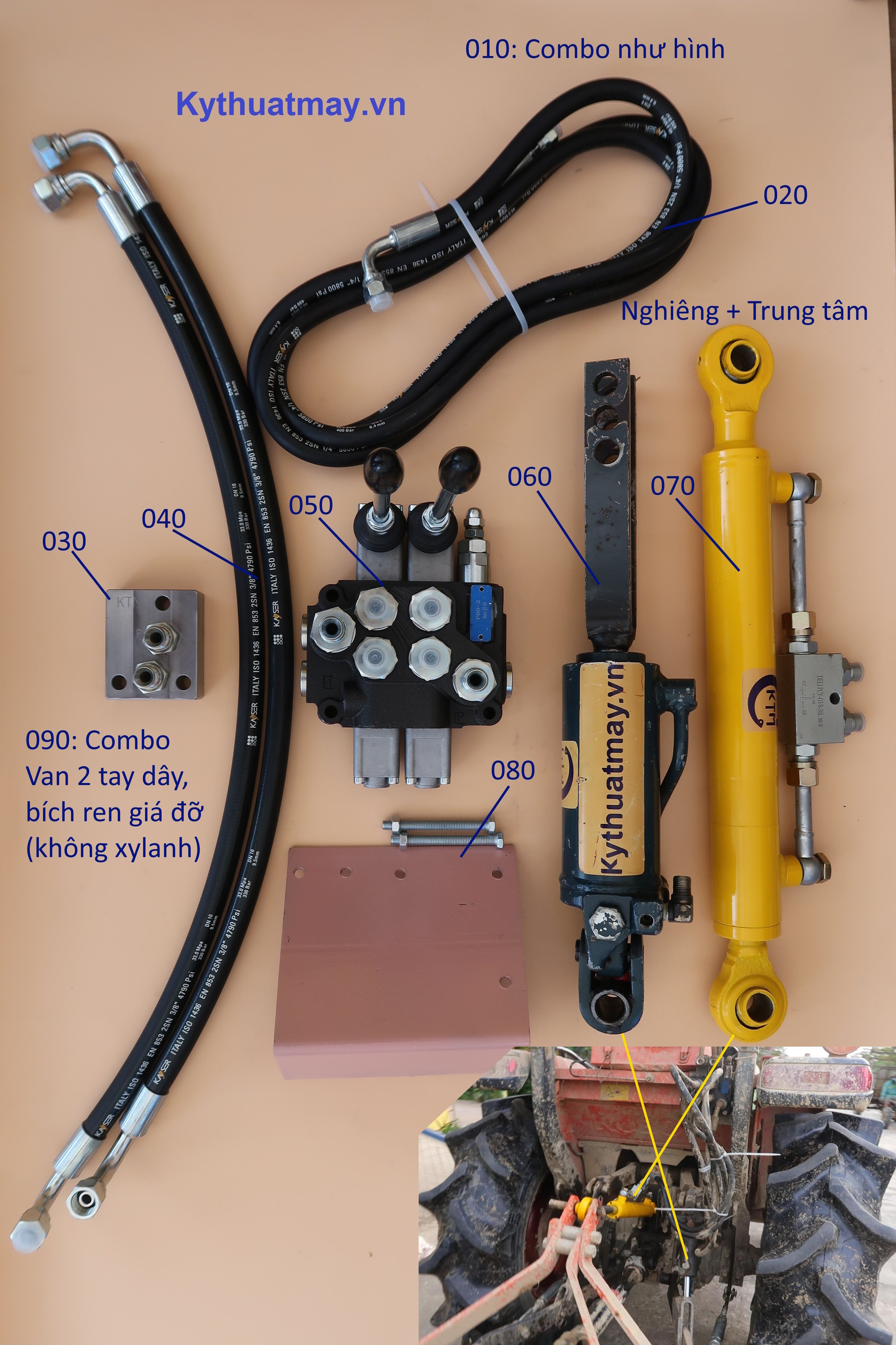 combo van 2 tay 2 xylanh giá đỡ đủ bộ